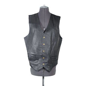 Wilsons men's black leather snap button front Western‎ vest L